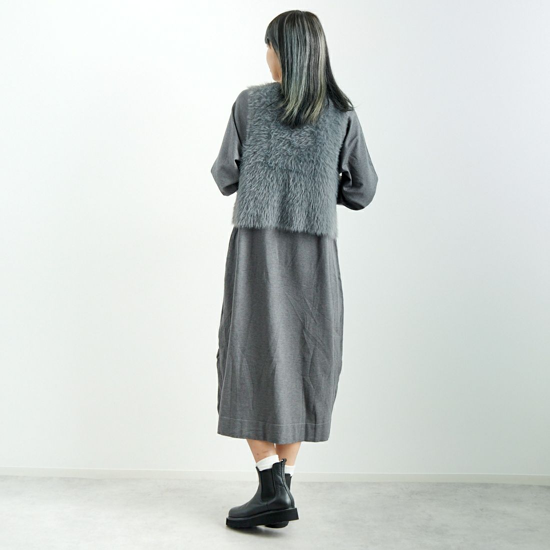 CLOCHE [クロシェ] ファーベスト付き ニットワンピース [45285518  