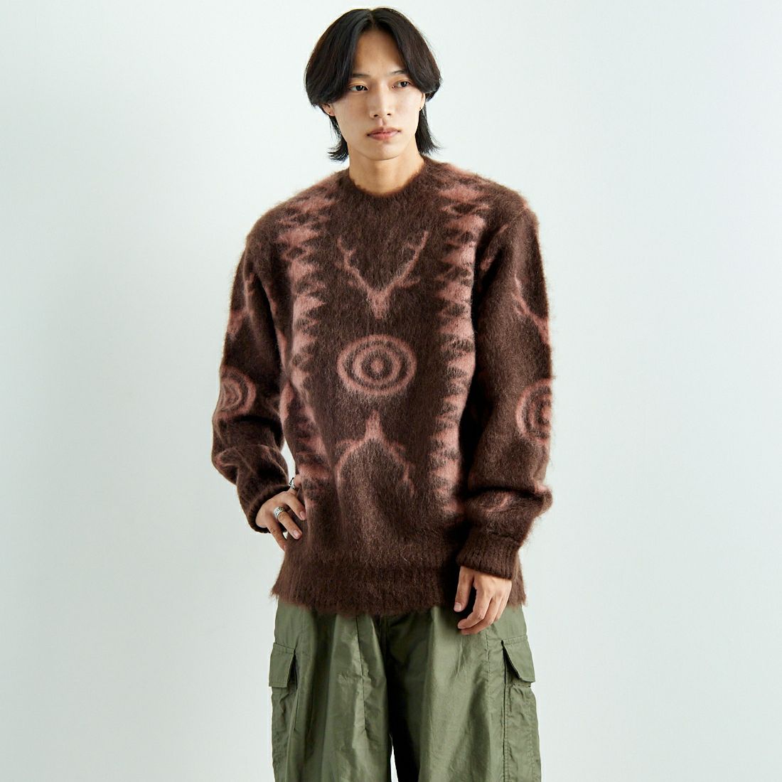 South2West8 [サウスツーウエストエイト] ルーズ フィット セーター [PU555] B BROWN &&モデル身長：179cm 着用サイズ：M&&