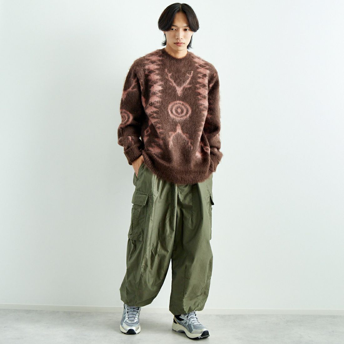 South2West8 [サウスツーウエストエイト] ルーズ フィット セーター [PU555] B BROWN &&モデル身長：179cm 着用サイズ：M&&