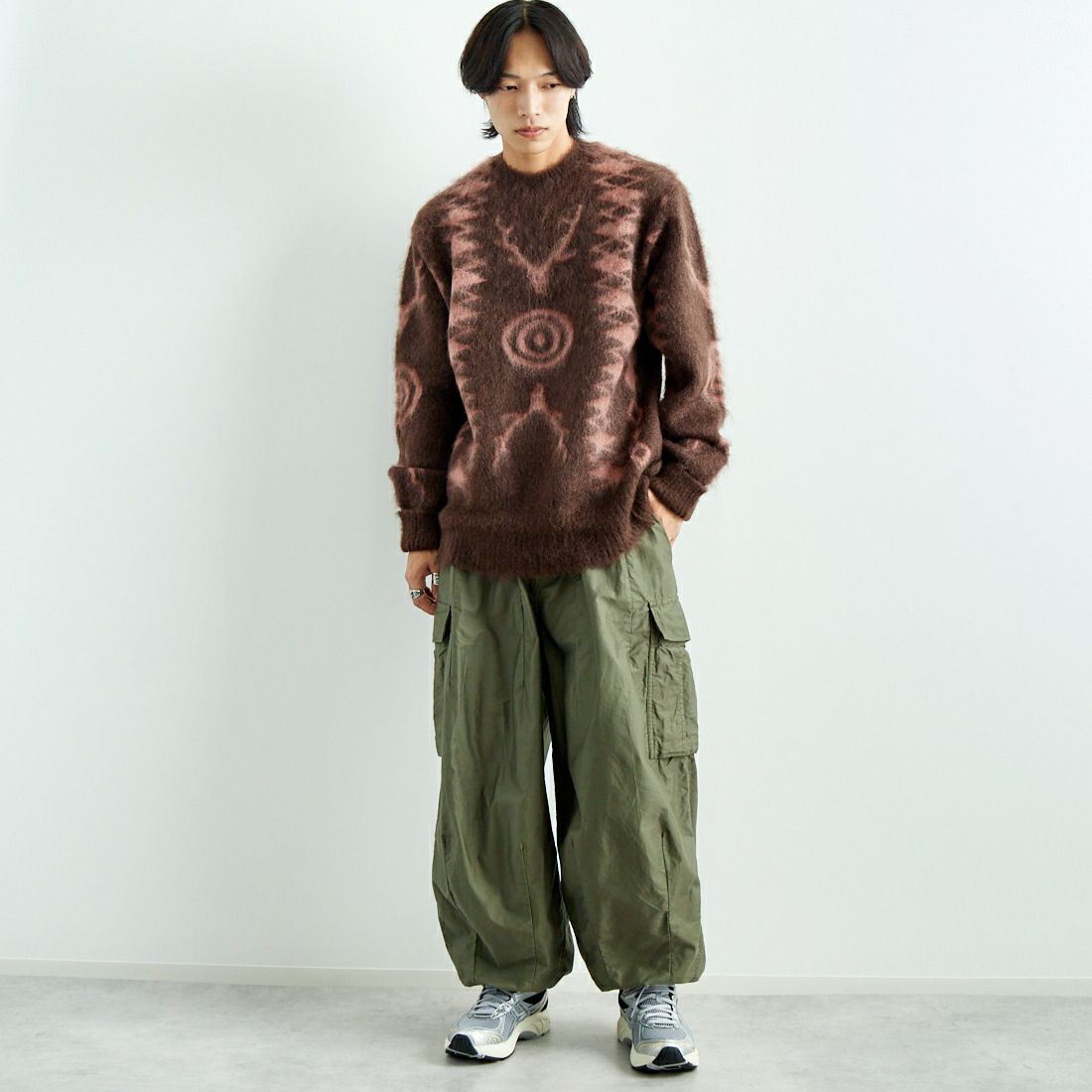 South2West8 [サウスツーウエストエイト] ルーズ フィット セーター [PU555] B BROWN &&モデル身長：179cm 着用サイズ：M&&