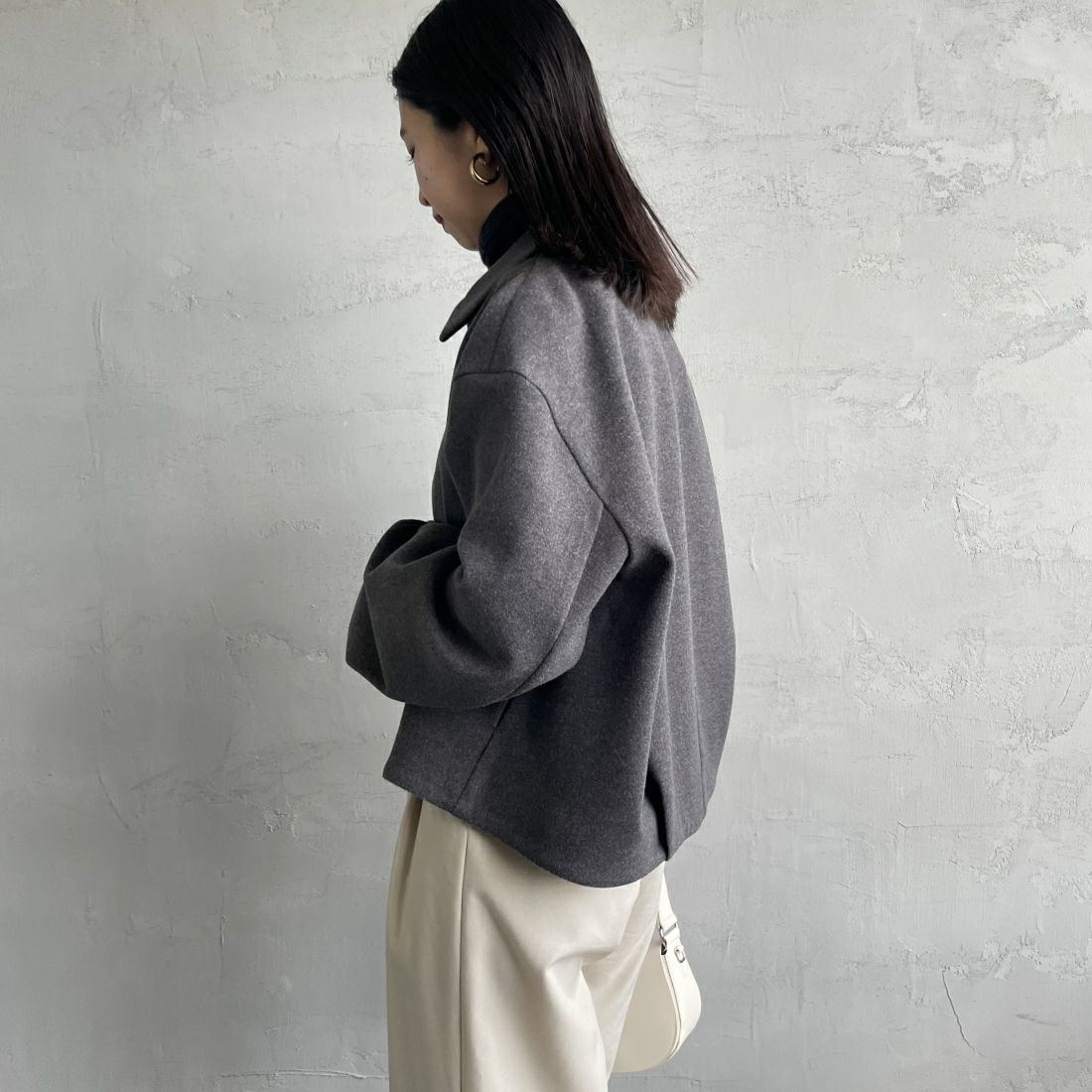 Jeans Factory Clothes [ジーンズファクトリークローズ] ウールライク ジップアップショートブルゾン [46084010] ﾁｬｺｰﾙ&&モデル身長：163cm 着用サイズ：F&&