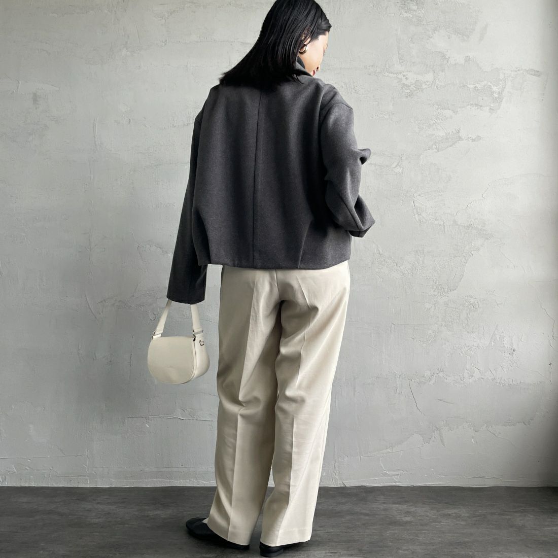 Jeans Factory Clothes [ジーンズファクトリークローズ] ウールライク ジップアップショートブルゾン [46084010] ﾁｬｺｰﾙ&&モデル身長：163cm 着用サイズ：F&&