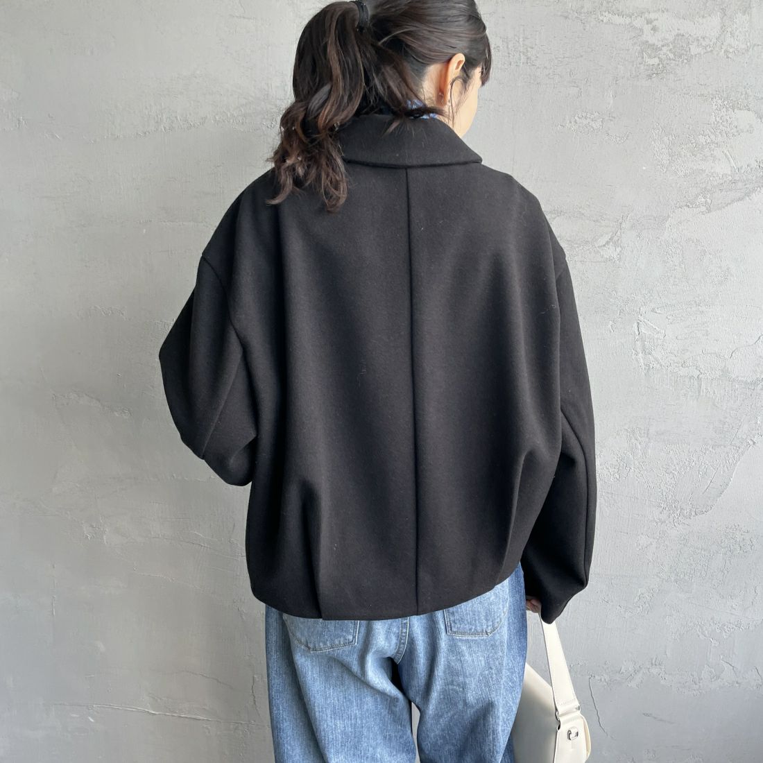 Jeans Factory Clothes [ジーンズファクトリークローズ] ウールライク ジップアップショートブルゾン [46084010] ﾌﾞﾗｯｸ&&モデル身長：160cm 着用サイズ：F&&