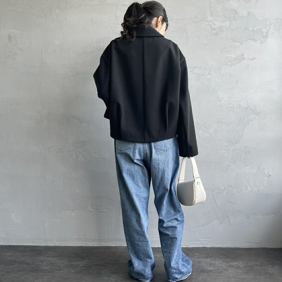 Jeans Factory Clothes [ジーンズファクトリークローズ] ウールライク ジップアップショートブルゾン [46084010] ﾌﾞﾗｯｸ&&モデル身長：160cm 着用サイズ：F&&