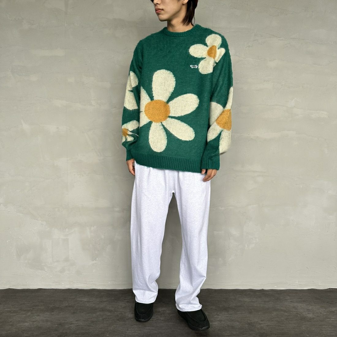 THE FOX [ザフォックス] 別注 シャギーモヘア クルーネックニット [TC24F012-JF] ﾌﾗﾜｰ &&モデル身長：179cm 着用サイズ：L&&