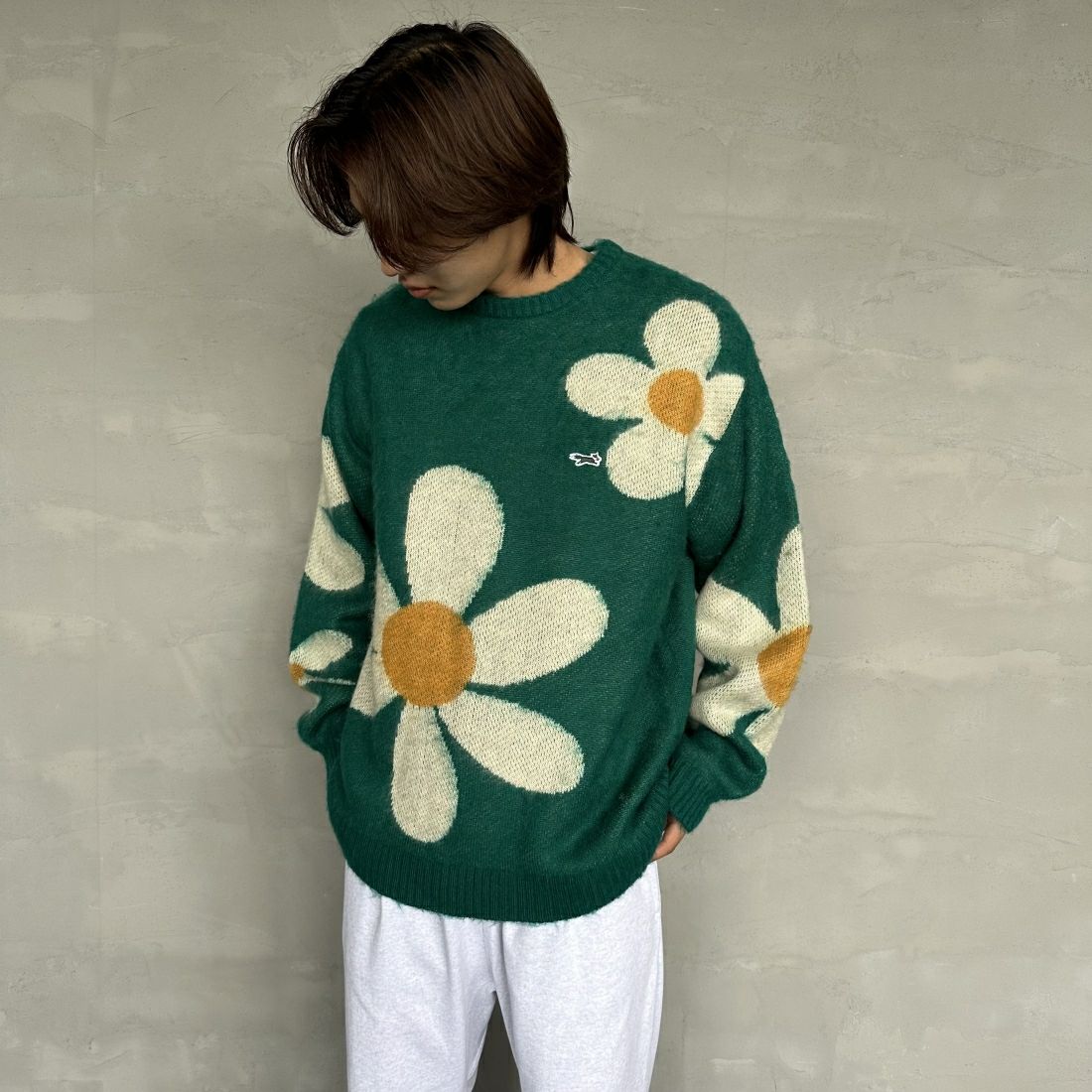 THE FOX [ザフォックス] 別注 シャギーモヘア クルーネックニット [TC24F012-JF] ﾌﾗﾜｰ &&モデル身長：179cm 着用サイズ：L&&