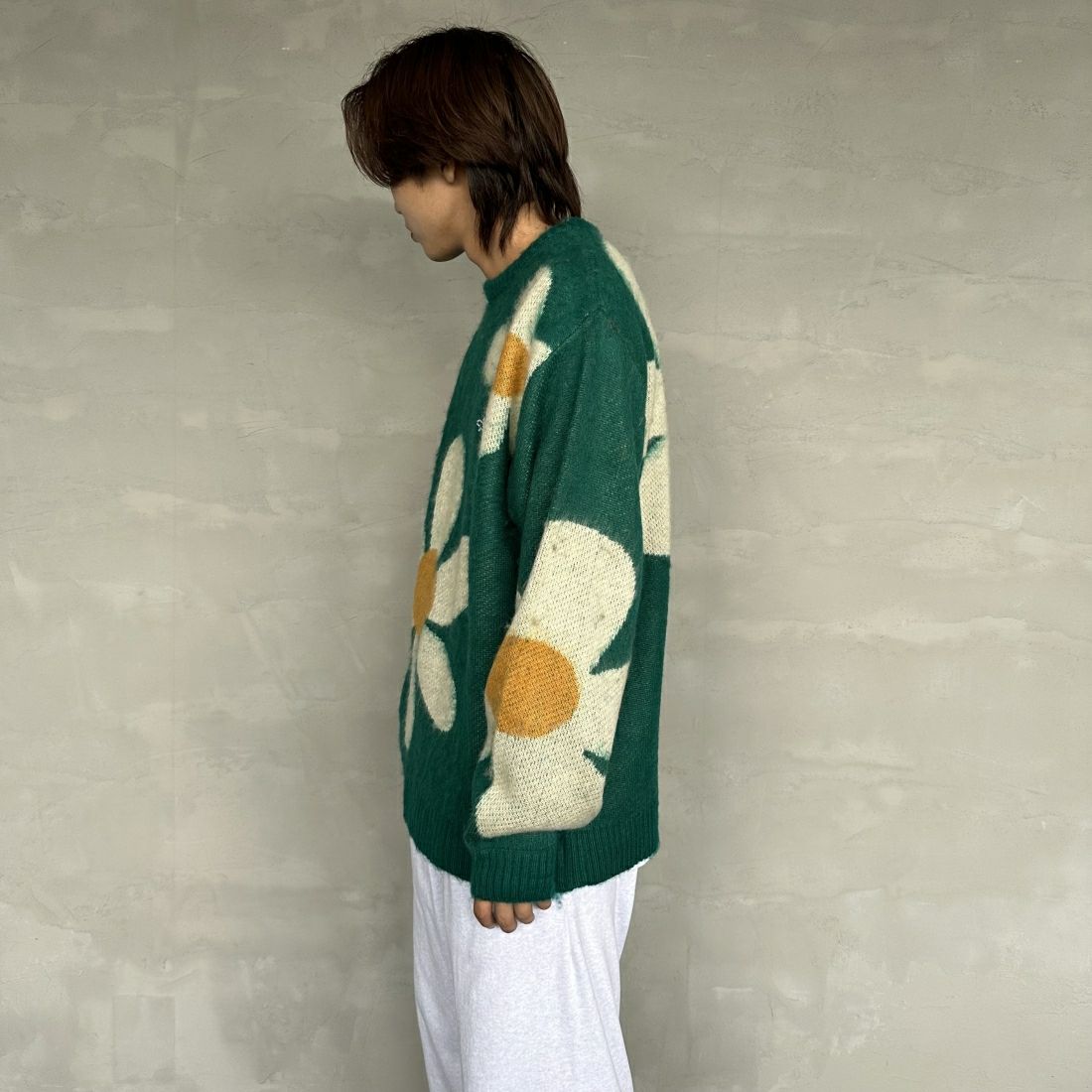 THE FOX [ザフォックス] 別注 シャギーモヘア クルーネックニット [TC24F012-JF] ﾌﾗﾜｰ &&モデル身長：179cm 着用サイズ：L&&