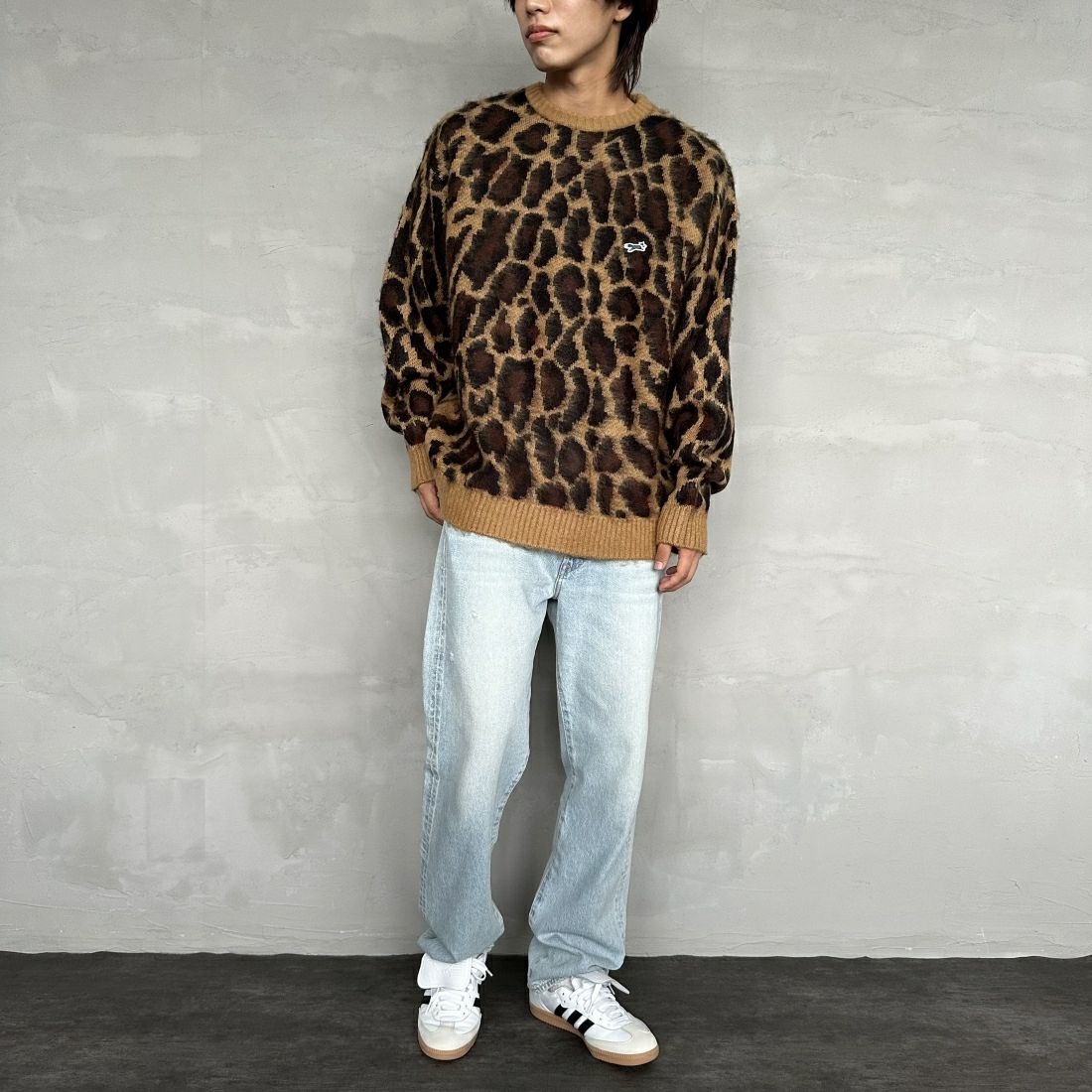 THE FOX [ザフォックス] 別注 シャギーモヘア クルーネックニット [TC24F012-JF] ﾚｵﾊﾟｰﾄﾞ &&モデル身長：179cm 着用サイズ：L&&