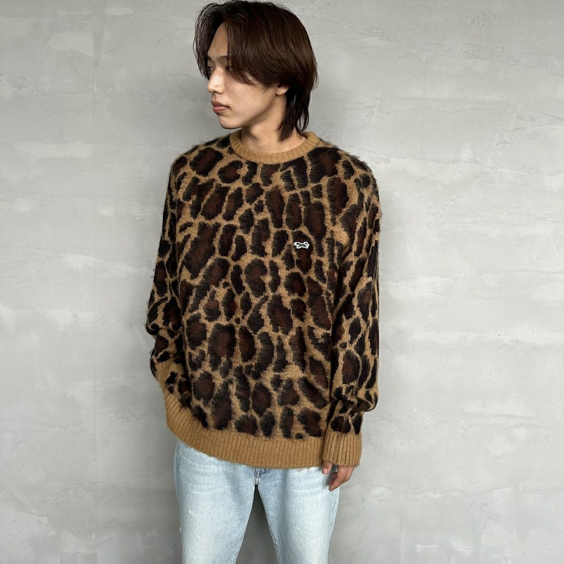 THE FOX [ザフォックス] 別注 シャギーモヘア クルーネックニット [TC24F012-JF] ﾚｵﾊﾟｰﾄﾞ &&モデル身長：179cm 着用サイズ：L&&