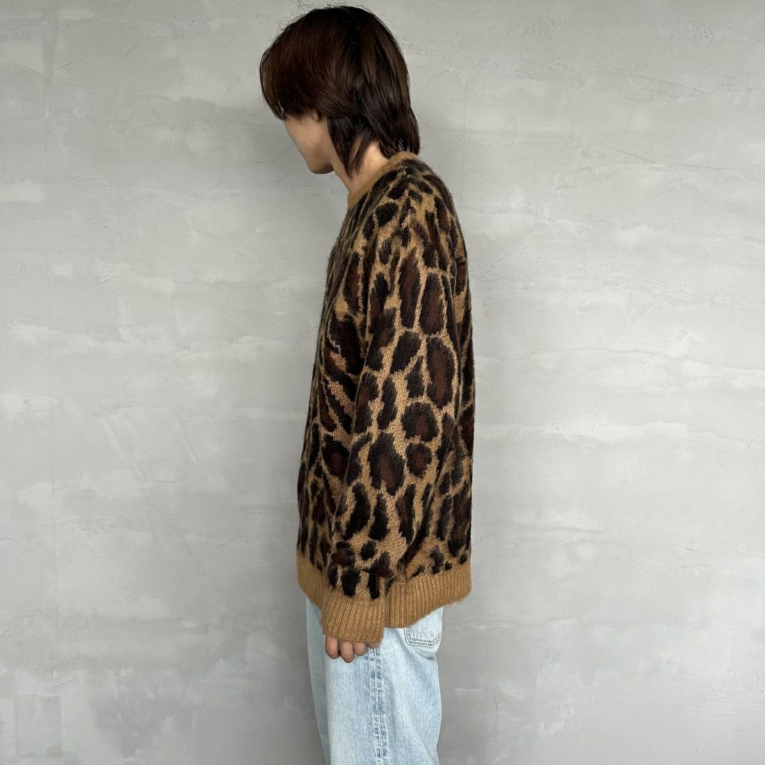 THE FOX [ザフォックス] 別注 シャギーモヘア クルーネックニット [TC24F012-JF] ﾚｵﾊﾟｰﾄﾞ &&モデル身長：179cm 着用サイズ：L&&