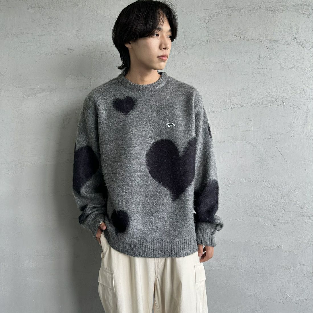 THE FOX [ザフォックス] 別注 シャギーモヘア クルーネックニット [TC24F012-JF] ﾊｰﾄ &&モデル身長：179cm 着用サイズ：M&&