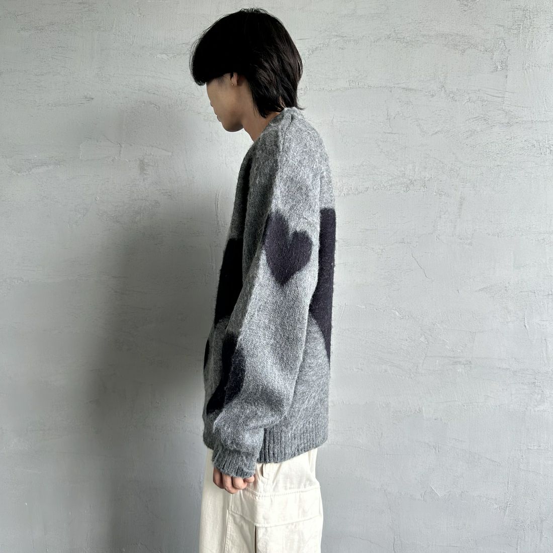 THE FOX [ザフォックス] 別注 シャギーモヘア クルーネックニット [TC24F012-JF] ﾊｰﾄ &&モデル身長：179cm 着用サイズ：M&&