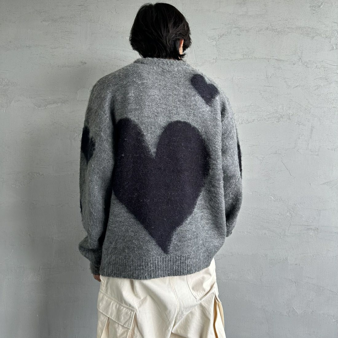 THE FOX [ザフォックス] 別注 シャギーモヘア クルーネックニット [TC24F012-JF] ﾊｰﾄ &&モデル身長：179cm 着用サイズ：M&&