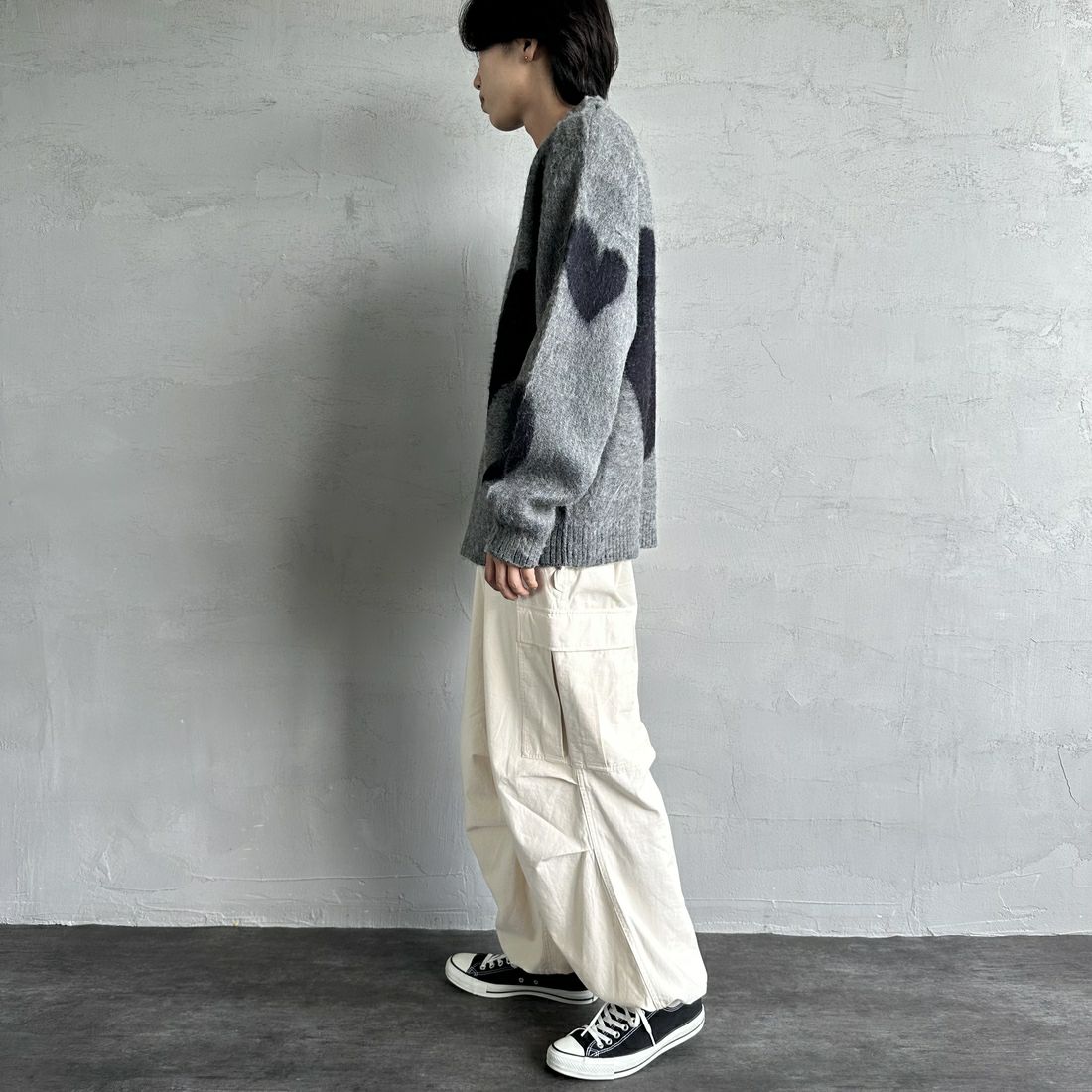THE FOX [ザフォックス] 別注 シャギーモヘア クルーネックニット [TC24F012-JF] ﾊｰﾄ &&モデル身長：179cm 着用サイズ：M&&