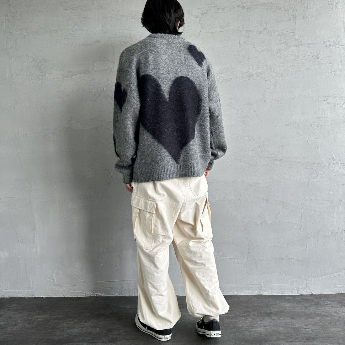 THE FOX [ザフォックス] 別注 シャギーモヘア クルーネックニット [TC24F012-JF] ﾊｰﾄ &&モデル身長：179cm 着用サイズ：M&&