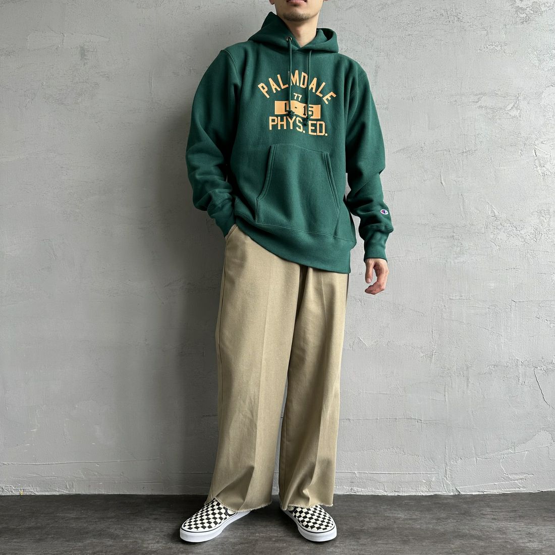 Champion [チャンピオン] リバースウィーブ フーデッドスウェットシャツ [C3-A122] 605 ﾃﾞｨｰﾌﾟ &&モデル身長：168cm 着用サイズ：XL&&