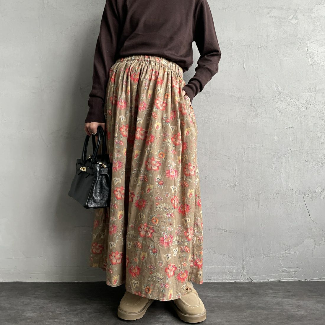 soil [ソイル] ギャザースカート [INSL24735] 8300 D.BEG&&モデル身長：158cm 着用サイズ：2&&