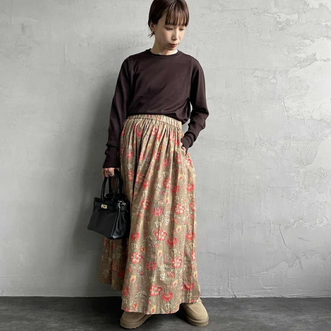 soil [ソイル] ギャザースカート [INSL24735] 8300 D.BEG&&モデル身長：158cm 着用サイズ：2&&
