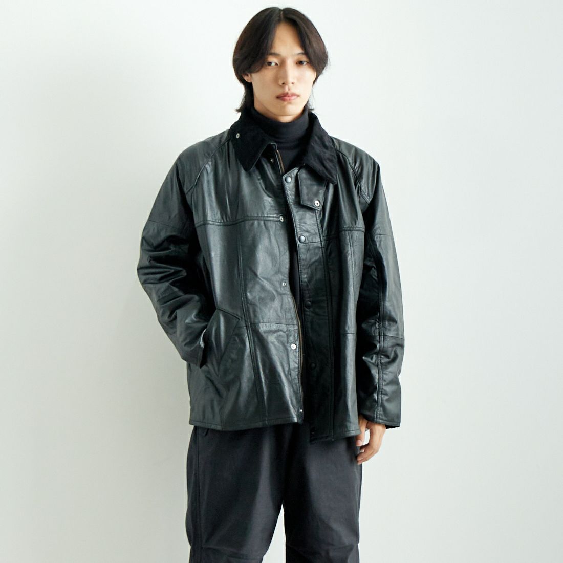 yoused [ユーズド] 別注 ドライバーズジャケット [JFY-244-092-FY] BLACK &&モデル身長：179cm 着用サイズ：2&&
