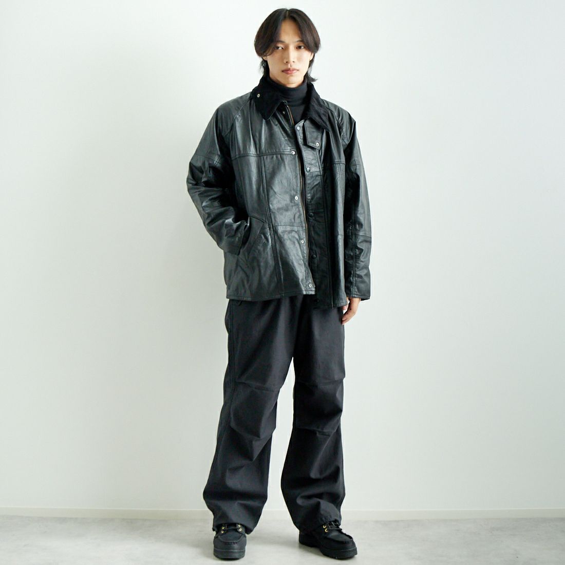 yoused [ユーズド] 別注 ドライバーズジャケット [JFY-244-092-FY] BLACK &&モデル身長：179cm 着用サイズ：2&&
