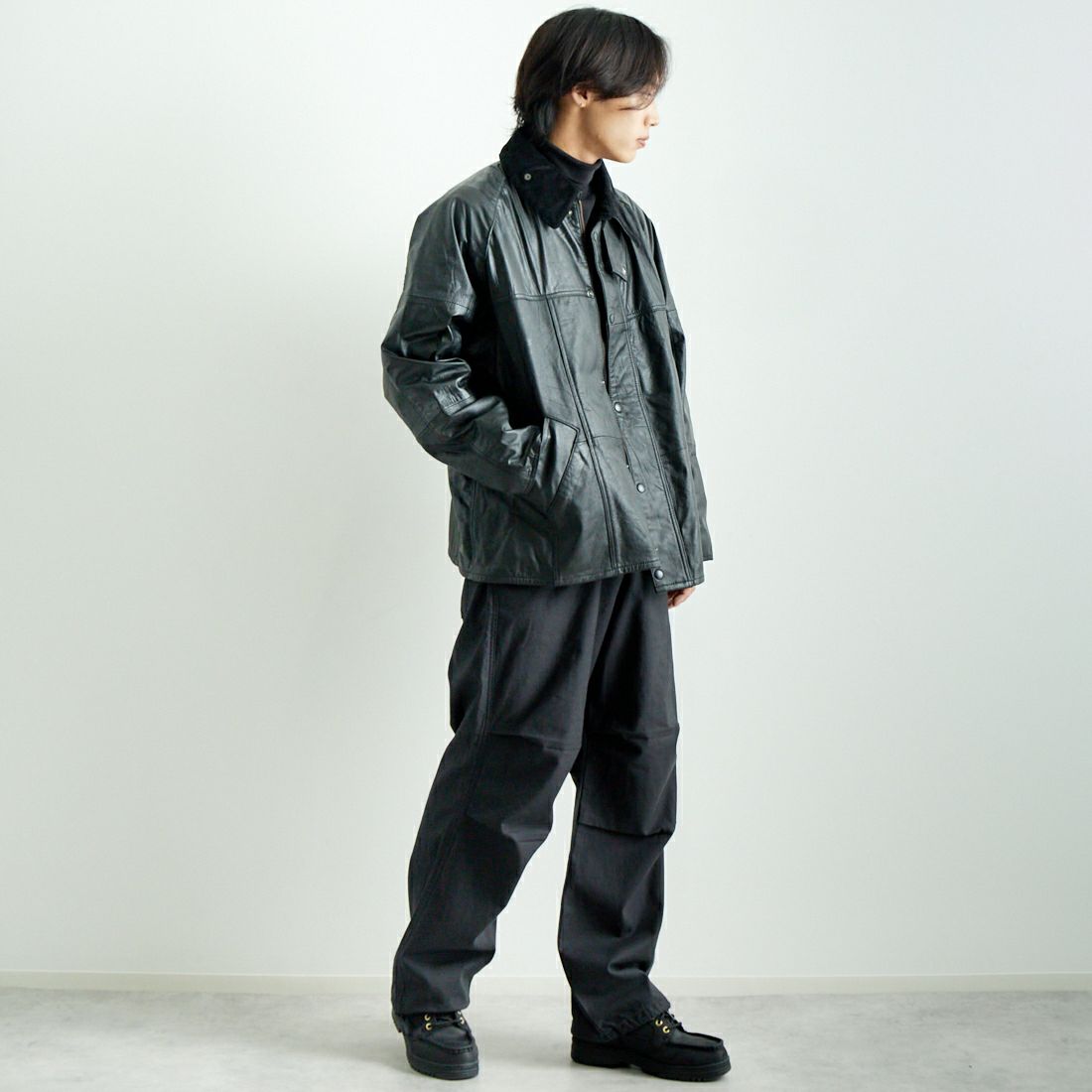 yoused [ユーズド] 別注 ドライバーズジャケット [JFY-244-092-FY] BLACK &&モデル身長：179cm 着用サイズ：2&&