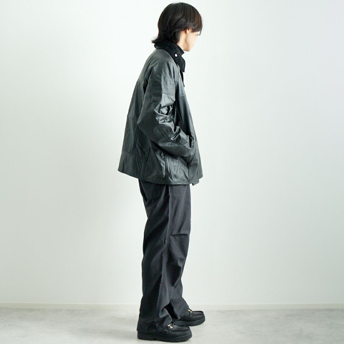 yoused [ユーズド] 別注 ドライバーズジャケット [JFY-244-092-FY] BLACK &&モデル身長：179cm 着用サイズ：2&&
