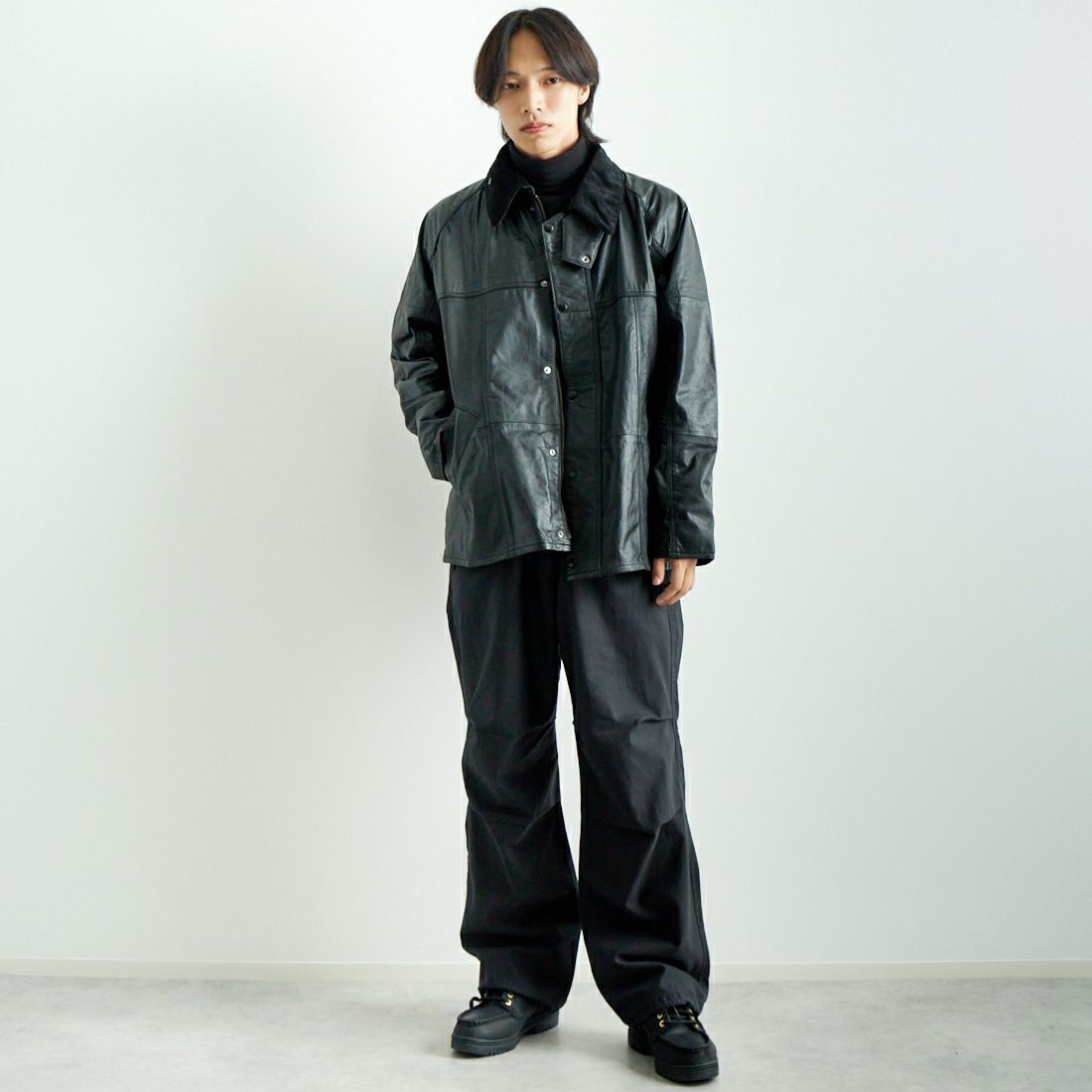 yoused [ユーズド] 別注 ドライバーズジャケット [JFY-244-092-FY] BLACK &&モデル身長：179cm 着用サイズ：2&&