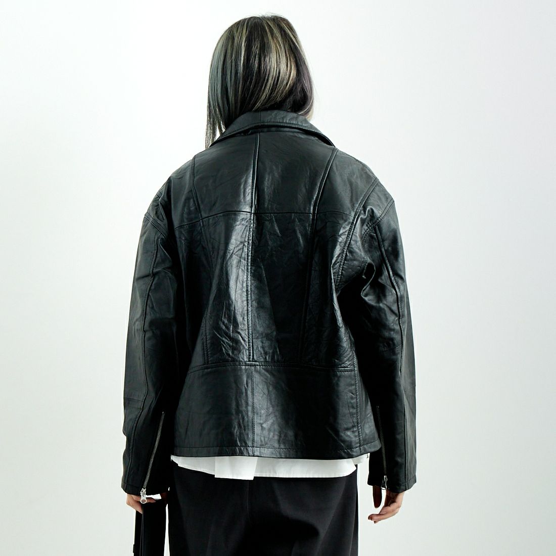 yoused [ユーズド] 別注 ライダースジャケット [JFY-244-093-FY] BLACK &&モデル身長：167cm 着用サイズ：0&&