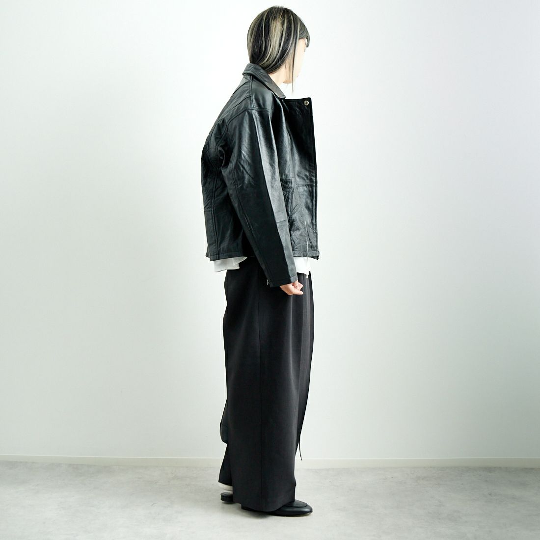 yoused [ユーズド] 別注 ライダースジャケット [JFY-244-093-FY] BLACK &&モデル身長：167cm 着用サイズ：0&&