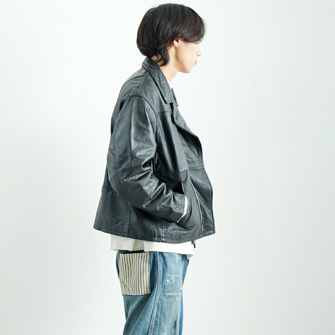 yoused [ユーズド] 別注 ライダースジャケット [JFY-244-093-FY] BLACK &&モデル身長：179cm 着用サイズ：2&&