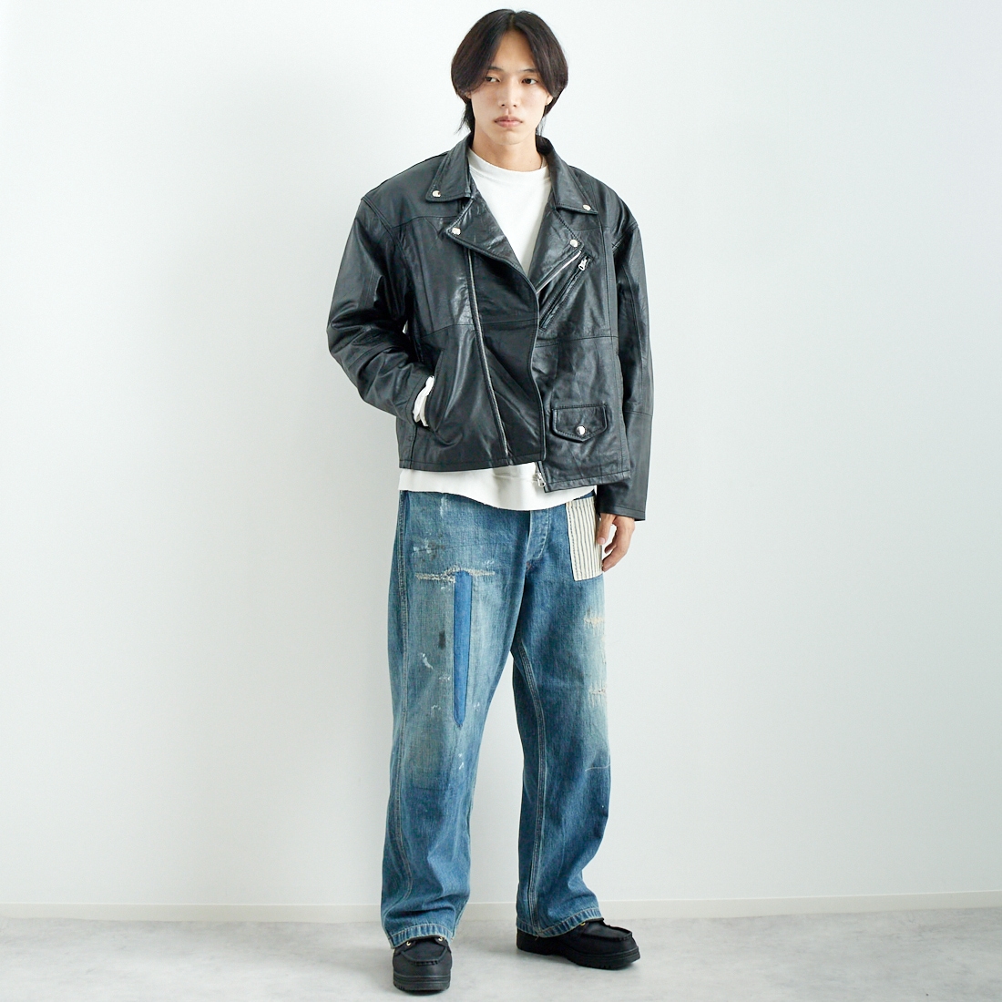 yoused [ユーズド] 別注 ライダースジャケット [JFY-244-093-FY] BLACK &&モデル身長：179cm 着用サイズ：2&&