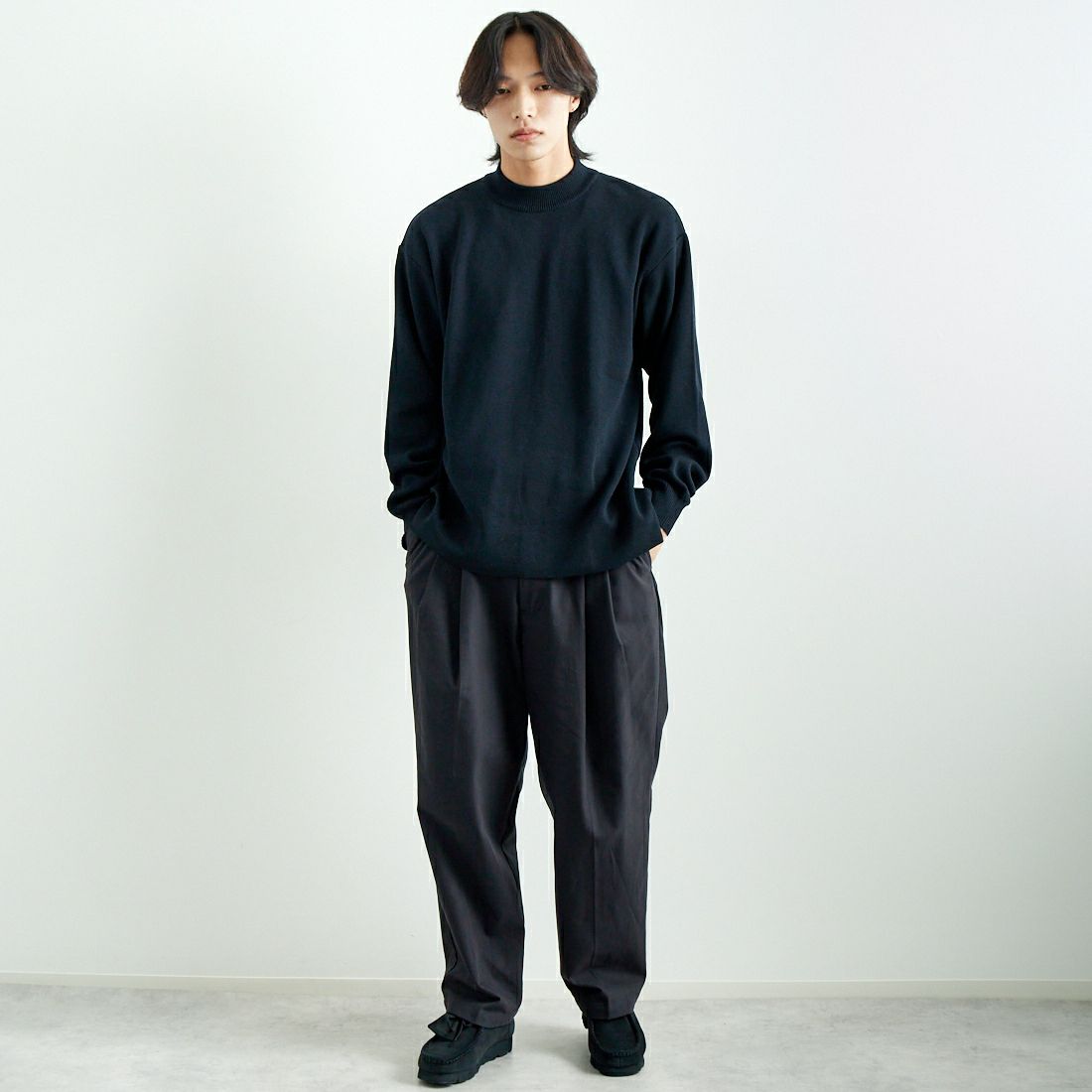 Noir Fabrik [ヌワールファブリック] ミラノリブモックネックニット [NF-244-068] BLK &&モデル身長：179cm 着用サイズ：L&&