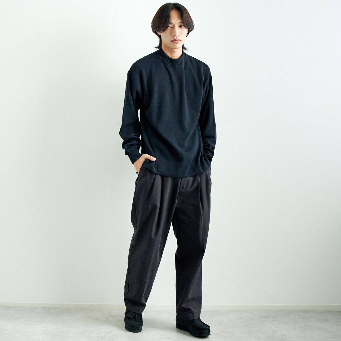 Noir Fabrik [ヌワールファブリック] ミラノリブモックネックニット [NF-244-068] BLK &&モデル身長：179cm 着用サイズ：L&&