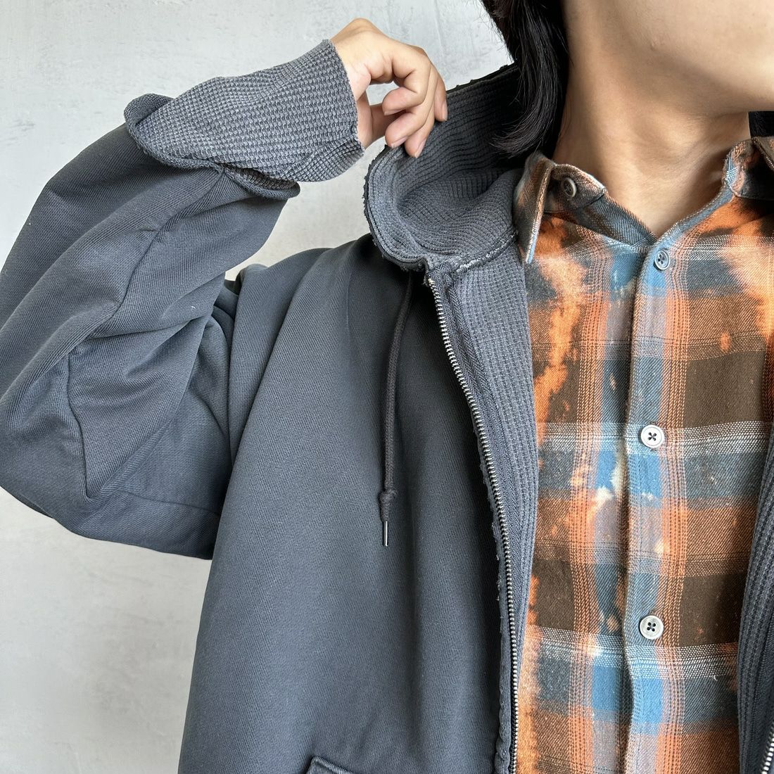 Jeans Factory Clothes [ジーンズファクトリークローズ] ピグメント ヘビー裏毛サーマルカットジップパーカー [2423-INM1] BLACK