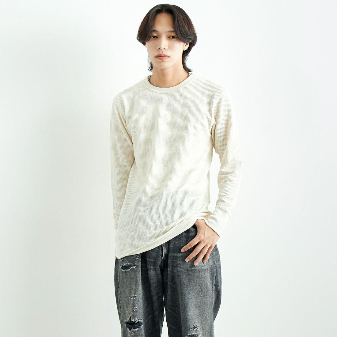 01 WHITE&&モデル身長：179cm 着用サイズ：L&&