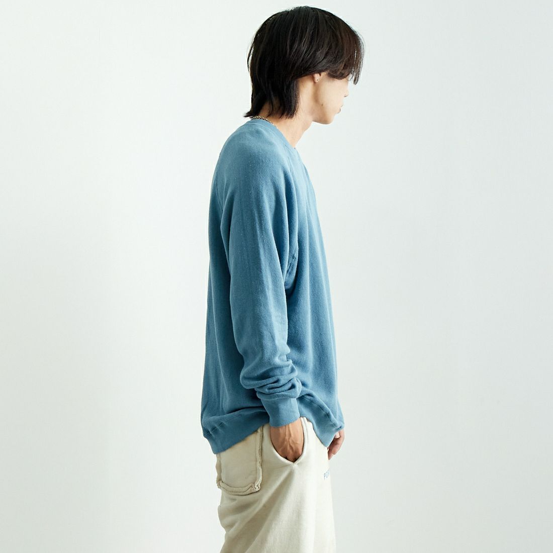 JE MORGAN [ジェイイーモーガン] ラグランスウェットクルーネックトレーナー [JD038-528] 84 G.SAX &&モデル身長：179cm 着用サイズ：L&&