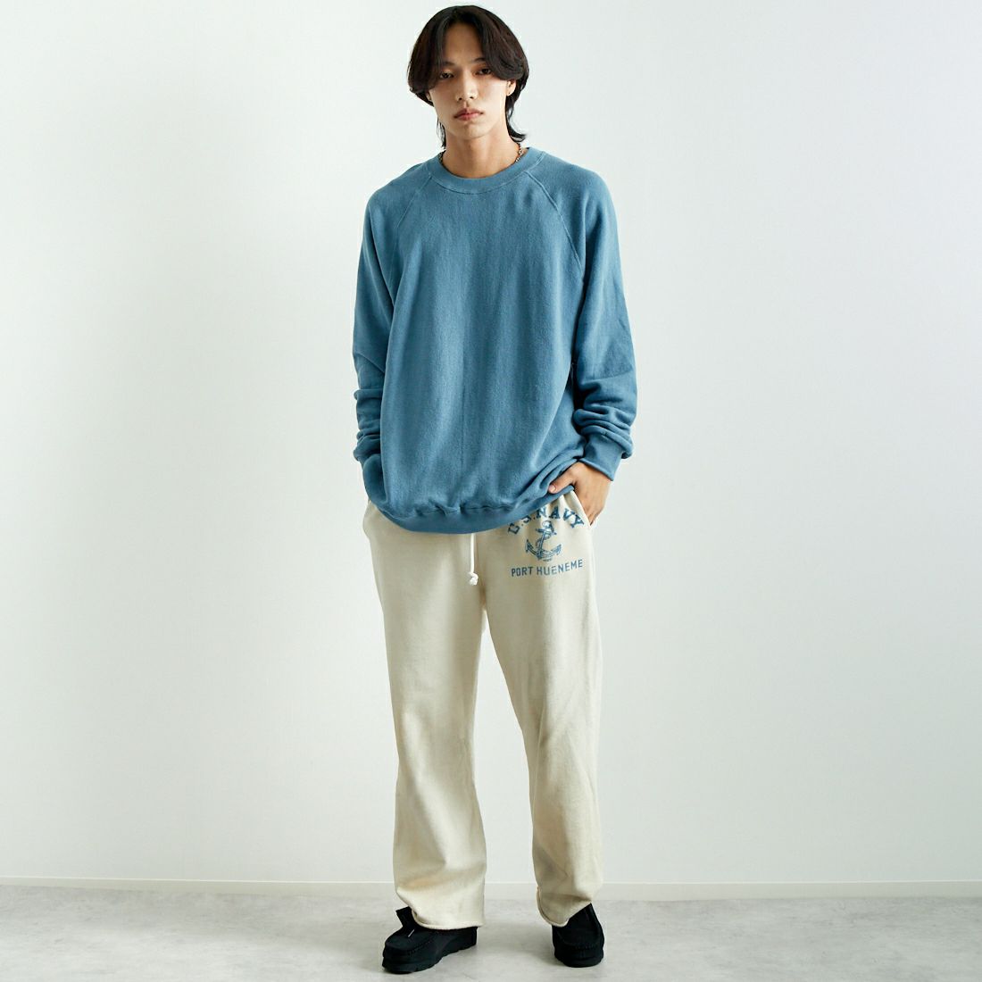 JE MORGAN [ジェイイーモーガン] ラグランスウェットクルーネックトレーナー [JD038-528] 84 G.SAX &&モデル身長：179cm 着用サイズ：L&&