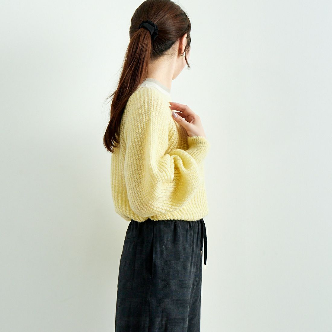 Jeans Factory Clothes [ジーンズファクトリークローズ] ホールガーメント モヘアプルオーバー [114-2063] ｲｴﾛｰ &&モデル身長：167cm 着用サイズ：F&&
