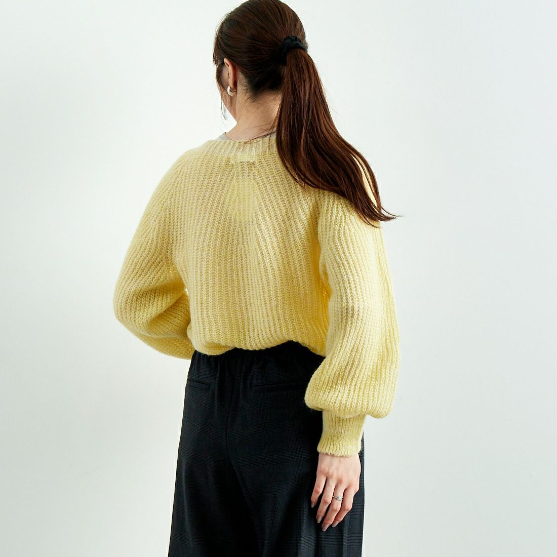 Jeans Factory Clothes [ジーンズファクトリークローズ] ホールガーメント モヘアプルオーバー [114-2063] ｲｴﾛｰ &&モデル身長：167cm 着用サイズ：F&&