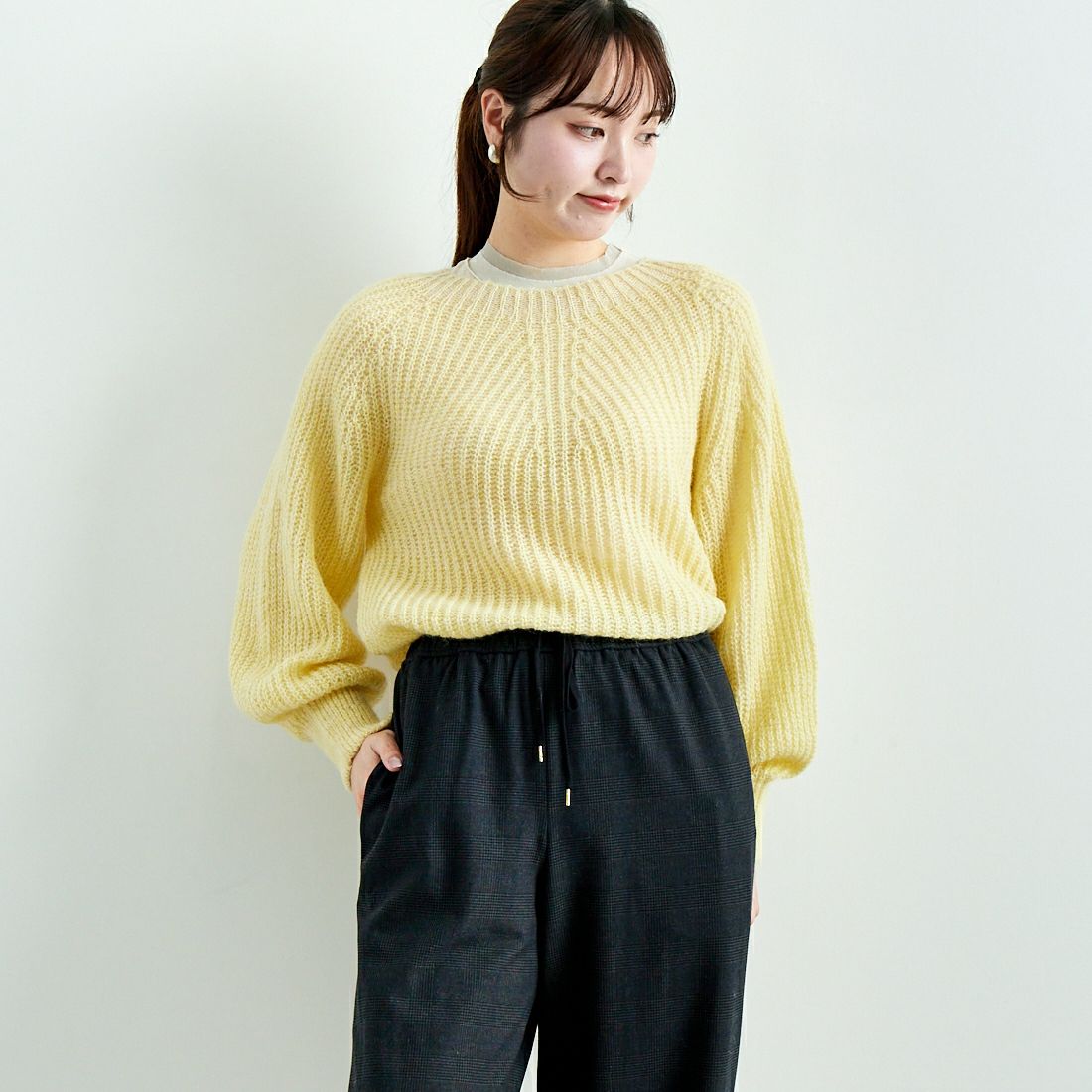 Jeans Factory Clothes [ジーンズファクトリークローズ] ホールガーメント モヘアプルオーバー [114-2063] ｲｴﾛｰ &&モデル身長：167cm 着用サイズ：F&&