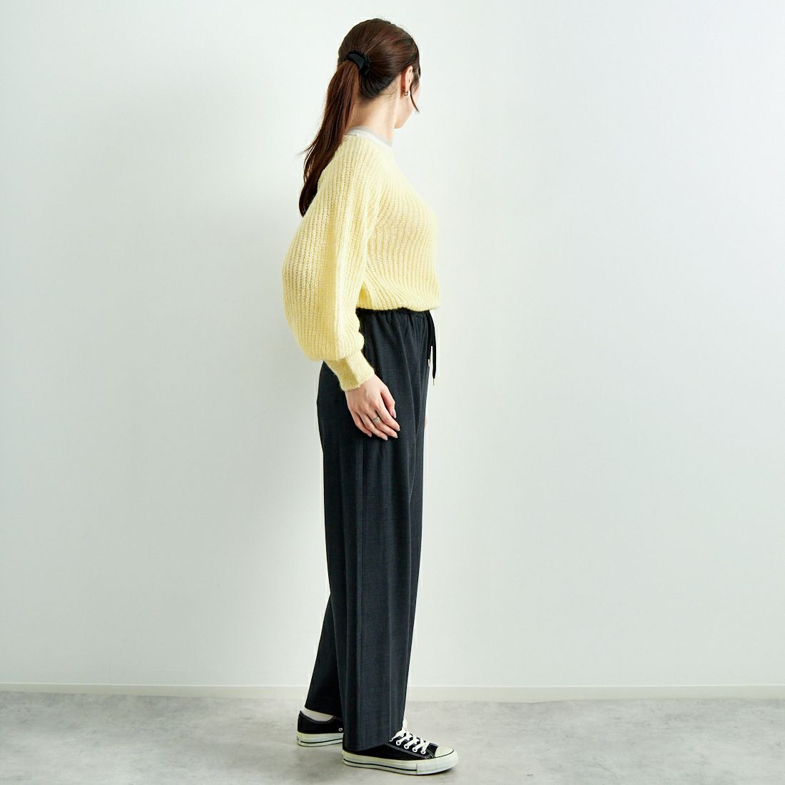 Jeans Factory Clothes [ジーンズファクトリークローズ] ホールガーメント モヘアプルオーバー [114-2063] ｲｴﾛｰ &&モデル身長：167cm 着用サイズ：F&&
