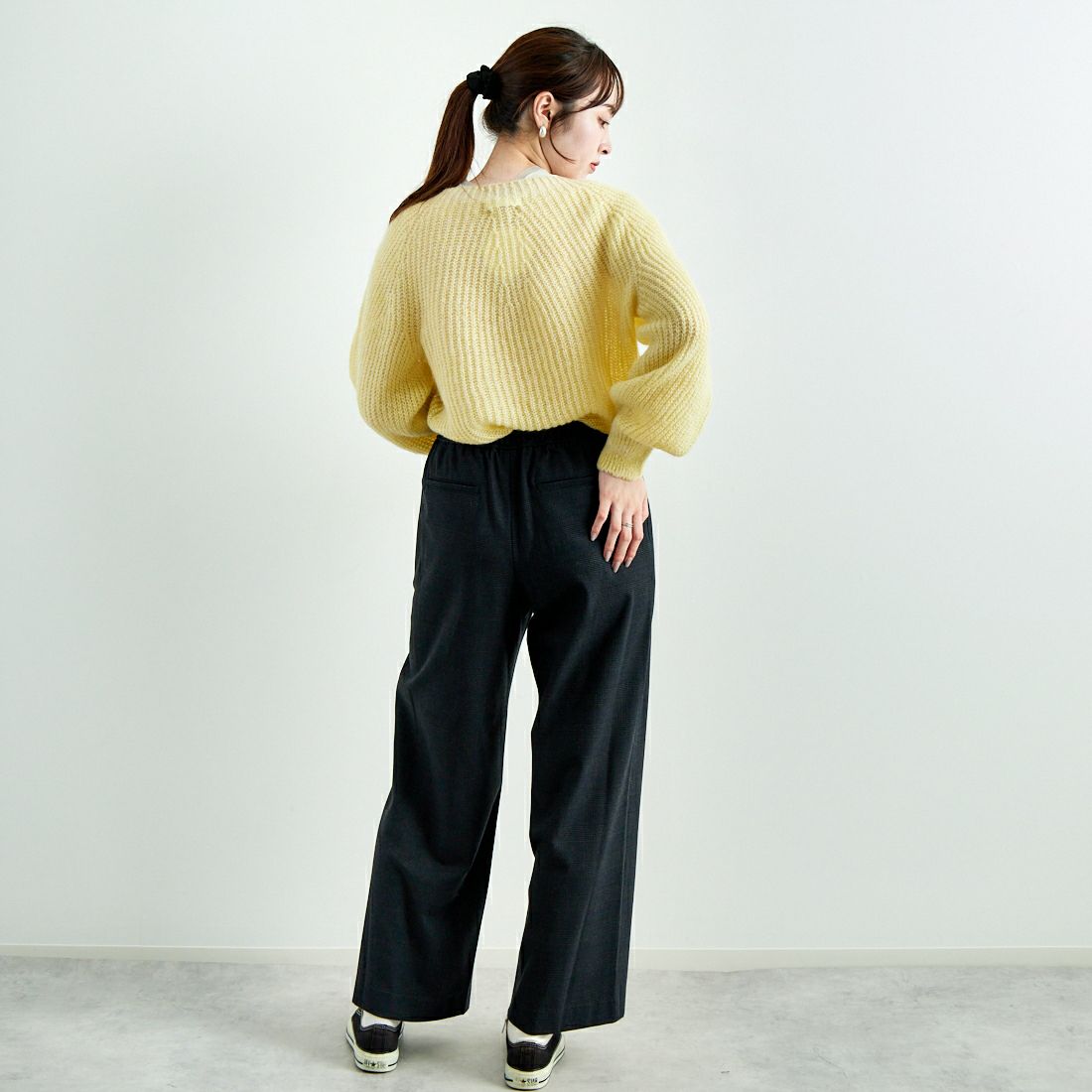 Jeans Factory Clothes [ジーンズファクトリークローズ] ホールガーメント モヘアプルオーバー [114-2063] ｲｴﾛｰ &&モデル身長：167cm 着用サイズ：F&&