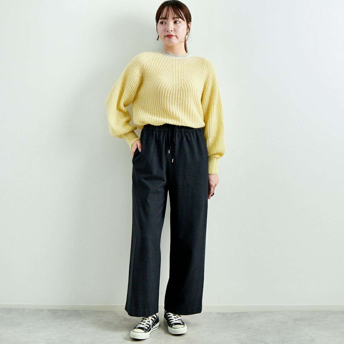 Jeans Factory Clothes [ジーンズファクトリークローズ] ホールガーメント モヘアプルオーバー [114-2063] ｲｴﾛｰ &&モデル身長：167cm 着用サイズ：F&&