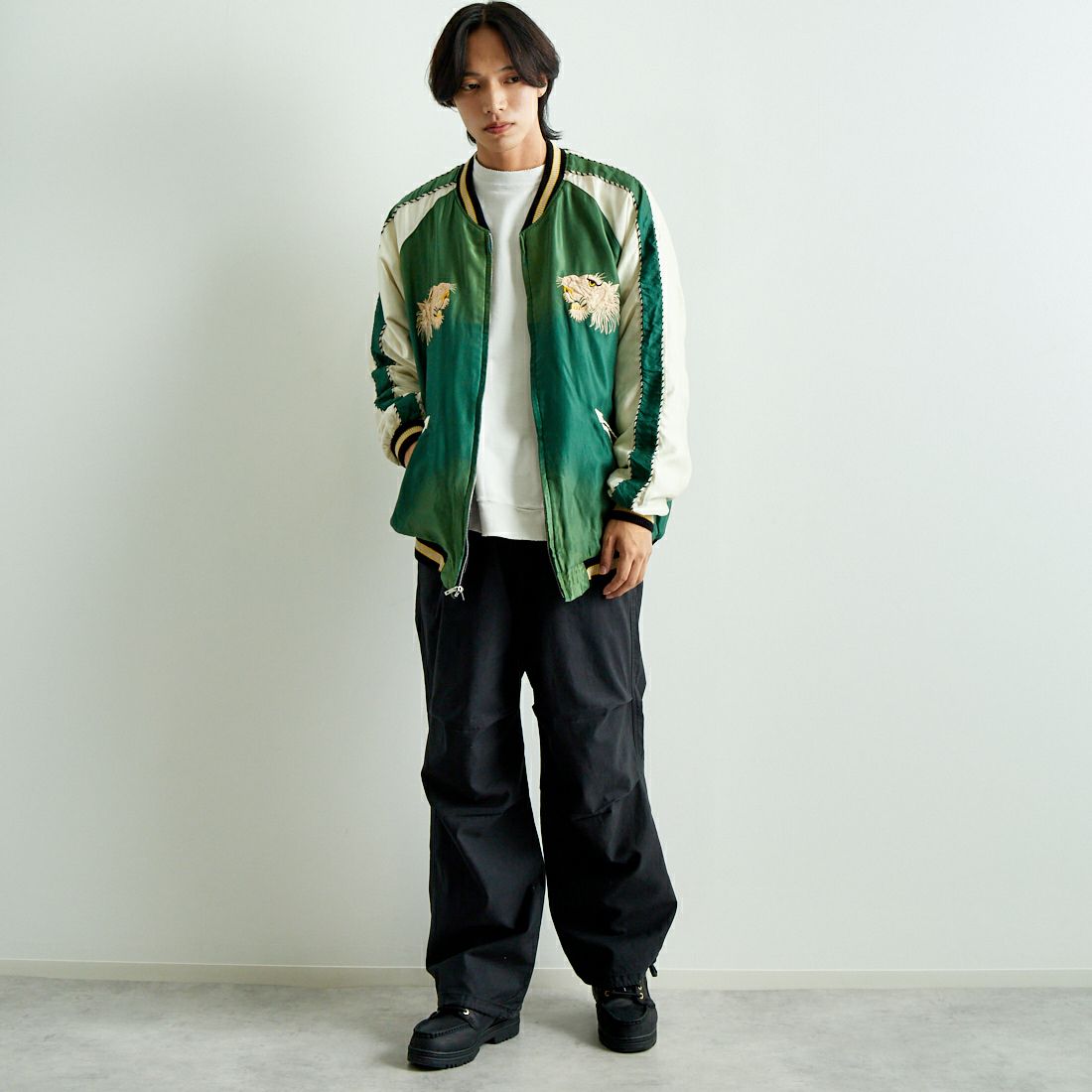 TAILOR TOYO [テーラートウヨウ] アセテート リバーシブルスーベニアジャケット [TT15545] 145 GRN &&モデル身長：179cm 着用サイズ：XXXL&&