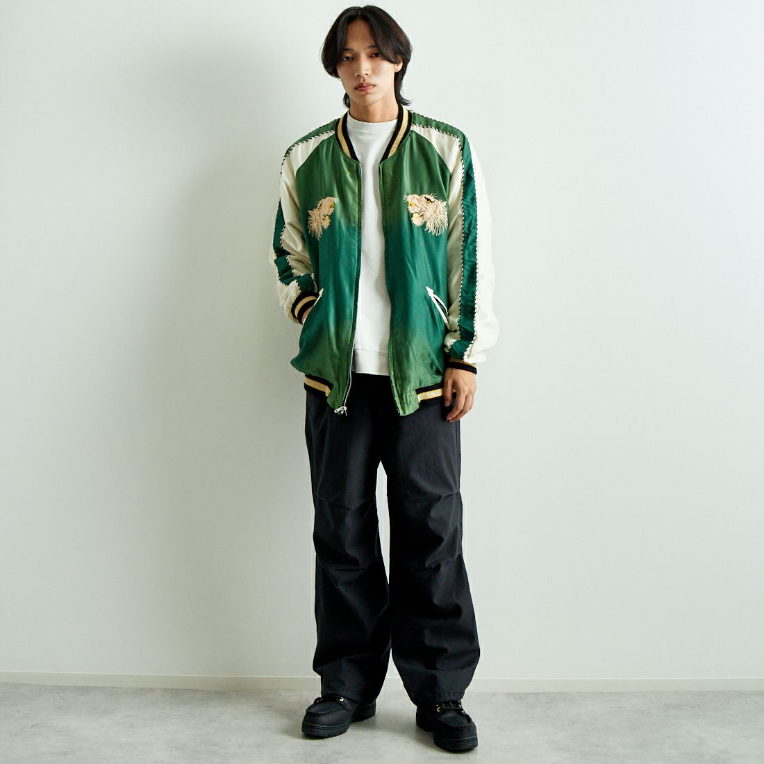 TAILOR TOYO [テーラートウヨウ] アセテート リバーシブルスーベニアジャケット [TT15545] 145 GRN &&モデル身長：179cm 着用サイズ：XXXL&&