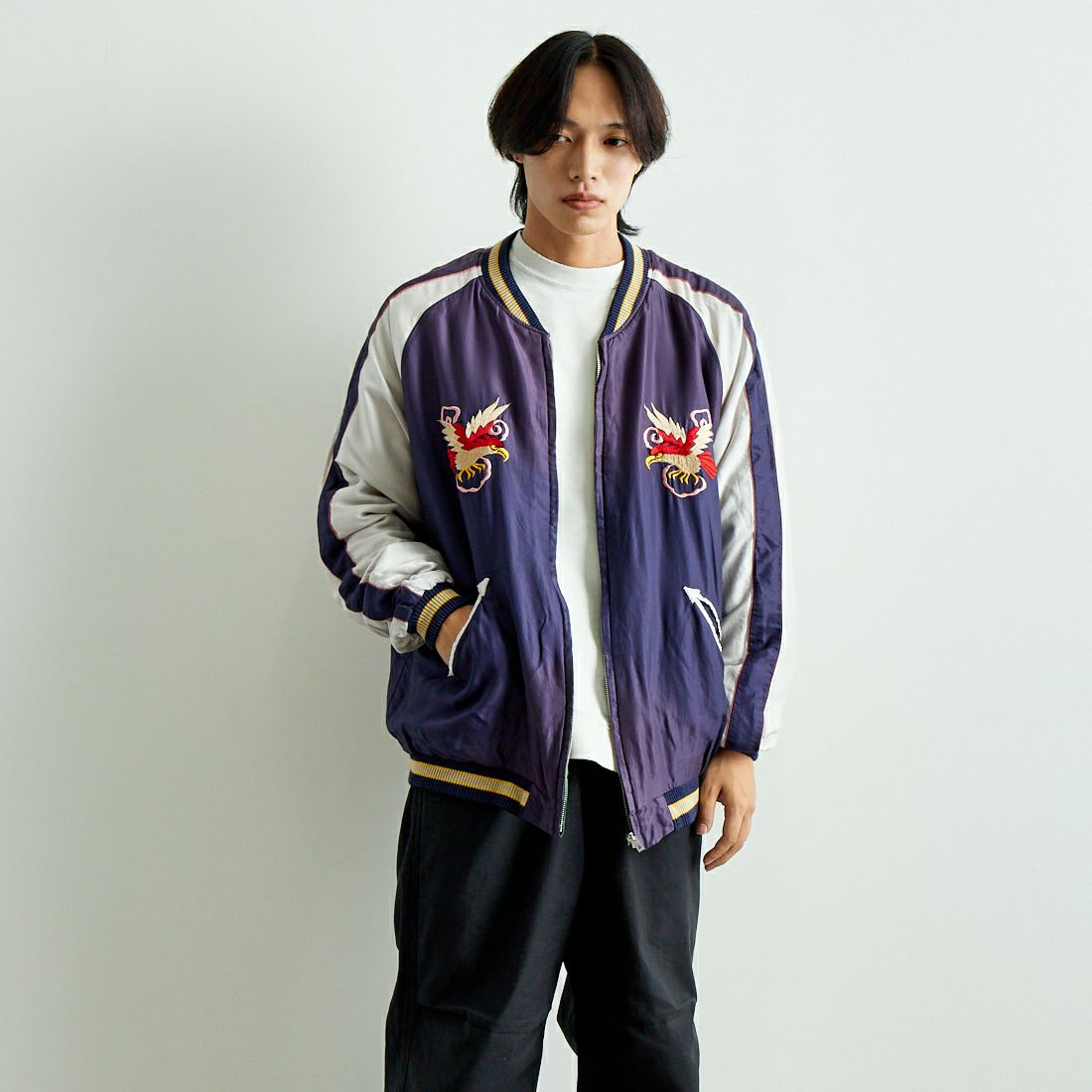 TAILOR TOYO [テーラートウヨウ] アセテート リバーシブルスーベニアジャケット [TT15545] 145 GRN &&モデル身長：179cm 着用サイズ：XXXL&&