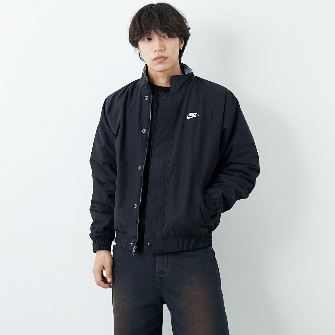 NIKE [ナイキ] ナイキ クラブフューチュラジャケット [FZ0657] 010 BLACK &&モデル身長：179cm 着用サイズ：L&&