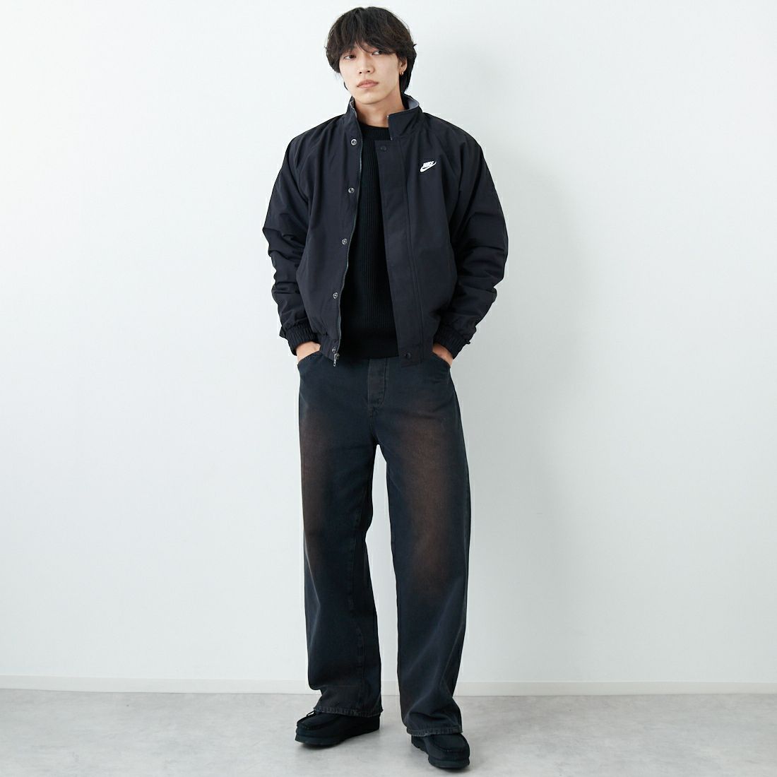 NIKE [ナイキ] ナイキ クラブフューチュラジャケット [FZ0657] 010 BLACK &&モデル身長：179cm 着用サイズ：L&&