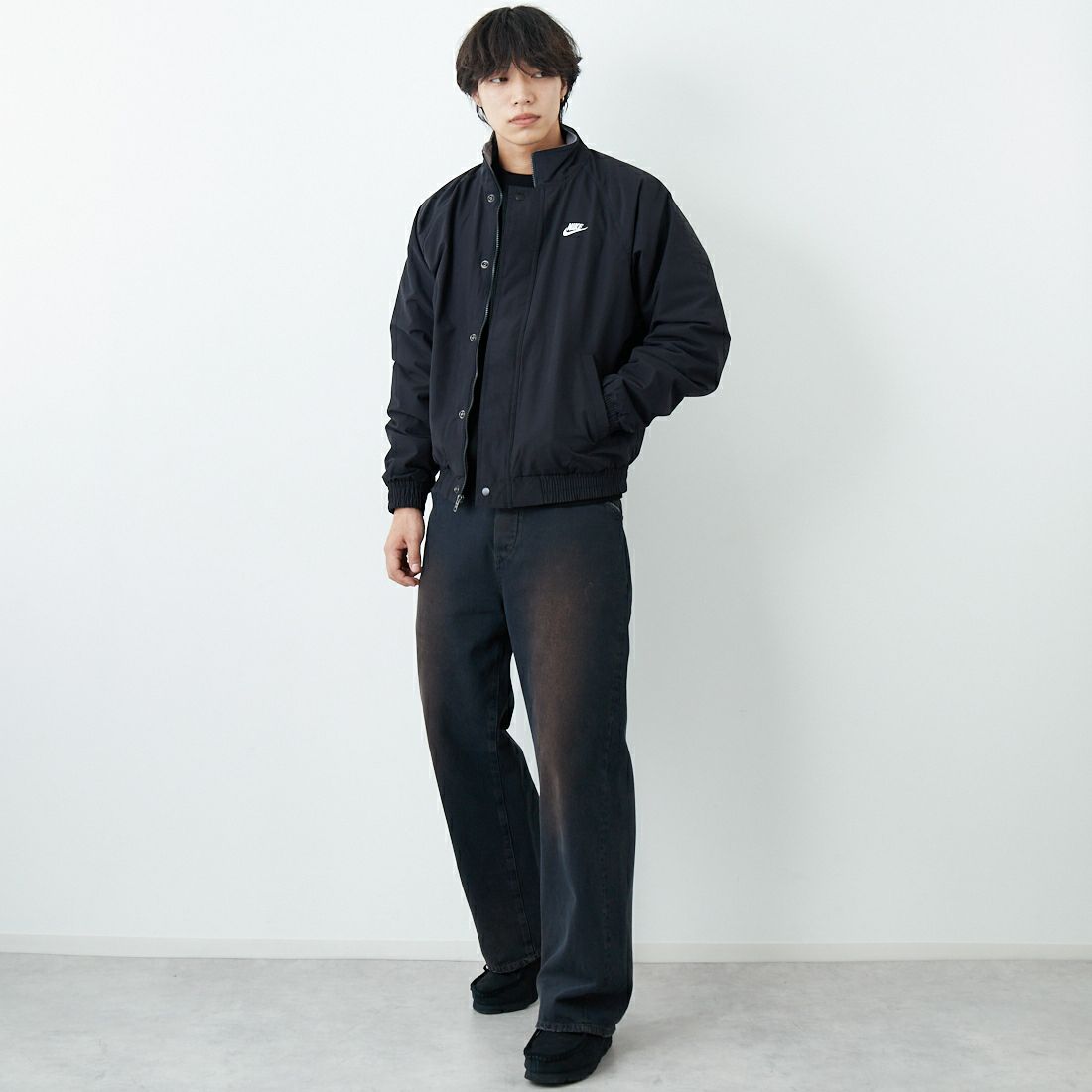 NIKE [ナイキ] ナイキ クラブフューチュラジャケット [FZ0657] 010 BLACK &&モデル身長：179cm 着用サイズ：L&&