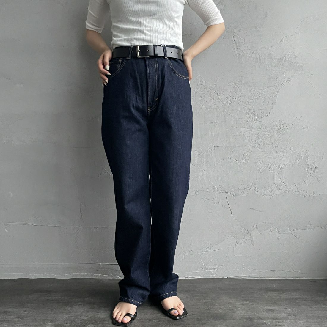 SOMETHING [サムシング] ELSA ヴィンテージストレートデニムパンツ [SEA13] 00 O.W&&モデル身長：156cm　着用サイズ：M&&